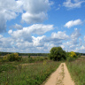 сентябрьский пейзаж с дорогой и облаками